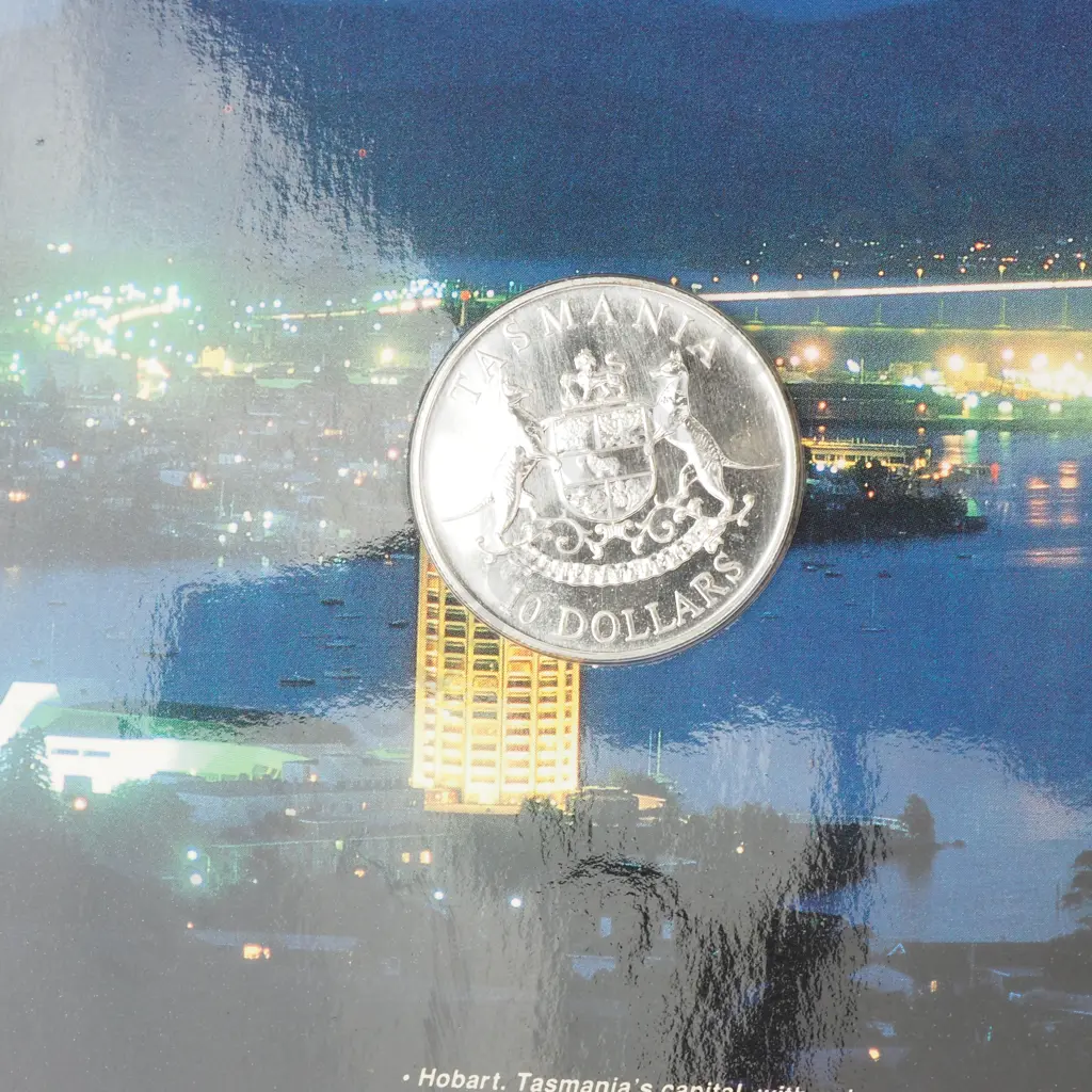 1991 Tasmania UNC Ten Dollar Silver Coin Image 1++