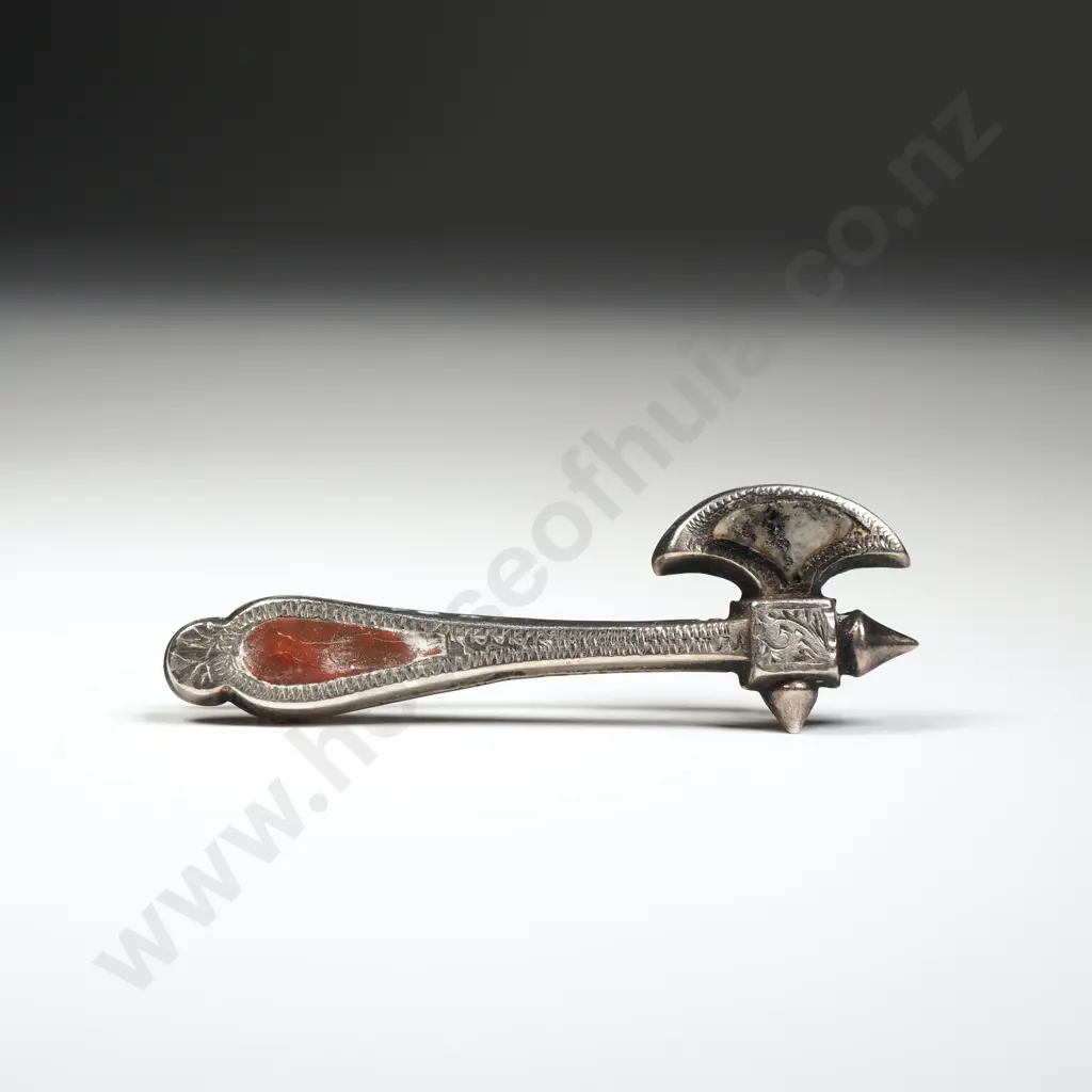 Adorable Antique Scottish Sterling Silver & Agate Brooch in the Shape of an Axe Image 1++