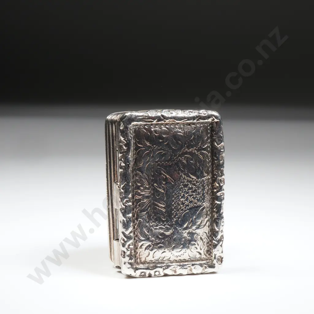 Sterling Silver Vinaigrette w Allover Engraving, Marks Indecipherable  (Birm ), Hinges Damaged Image 1++