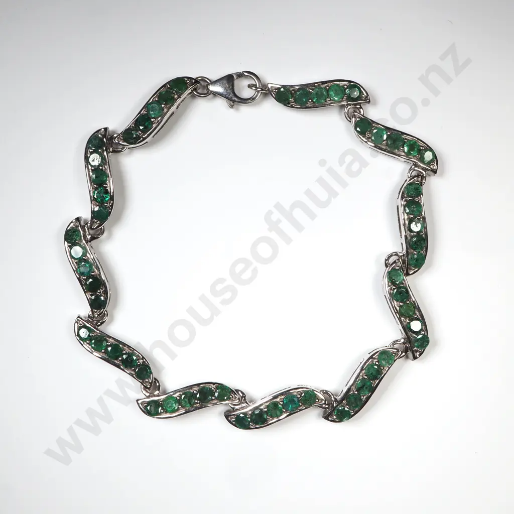 Sterling Silver & Emerald Bracelet w Valuation for $1,516.00 Image 1++