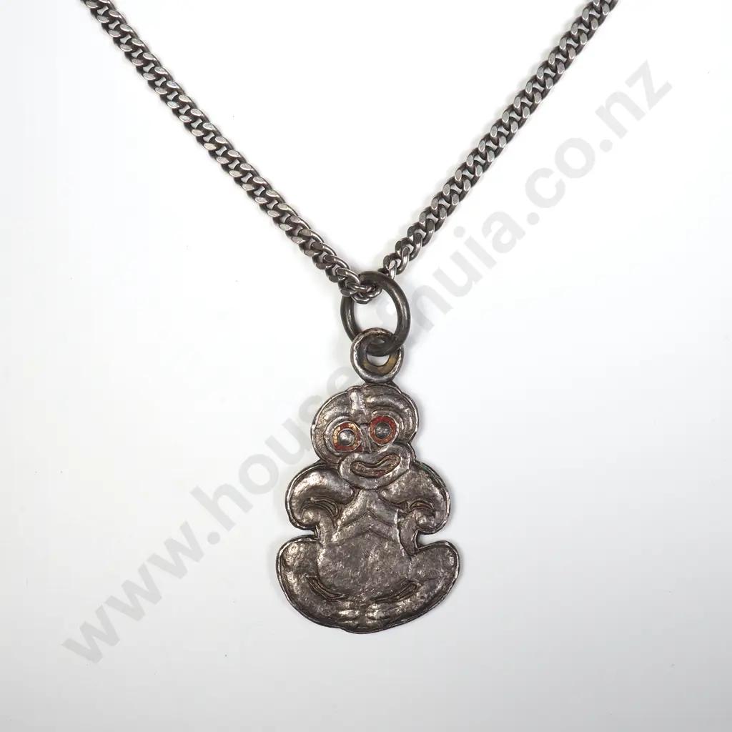 Vintage Sterling Silver Tiki Pendant on Sterling Silver Chain Image 1++