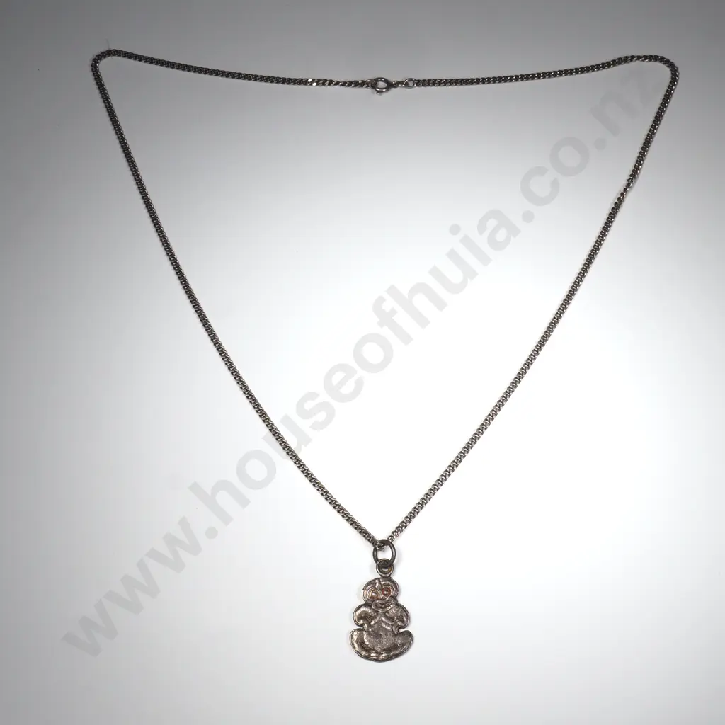 Vintage Sterling Silver Tiki Pendant on Sterling Silver Chain Image 1++