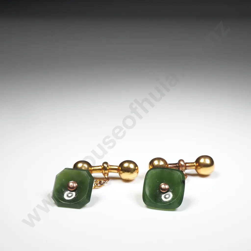 Colonial 9ct Gold & Greenstone Cufflinks Image 1++