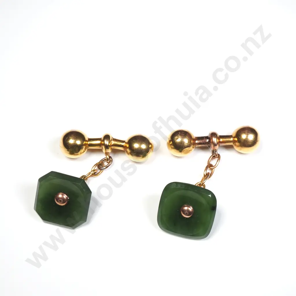 Colonial 9ct Gold & Greenstone Cufflinks Image 1++