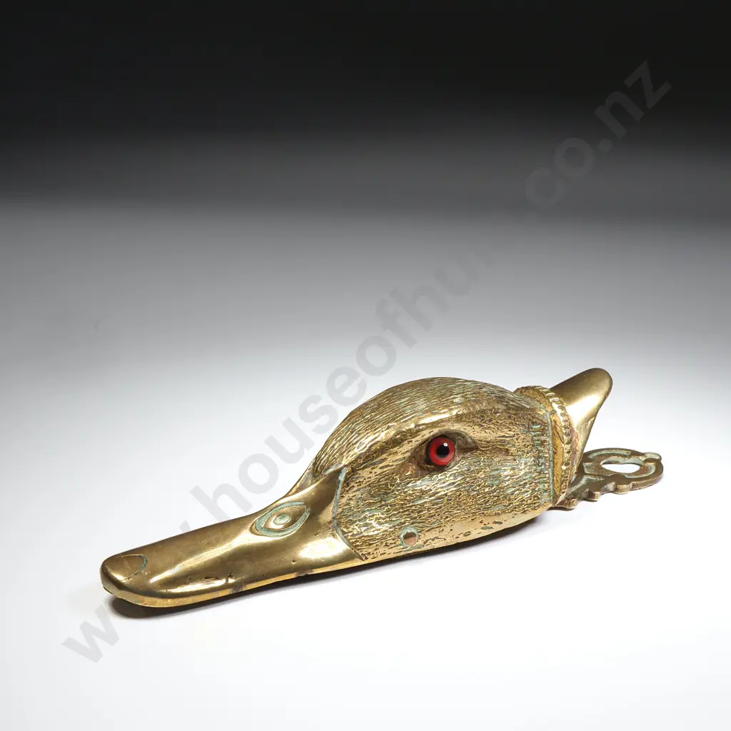 Antique Brass Letter Clip in the Form of a Mallard Head w Glass Set Eyes Image 1++