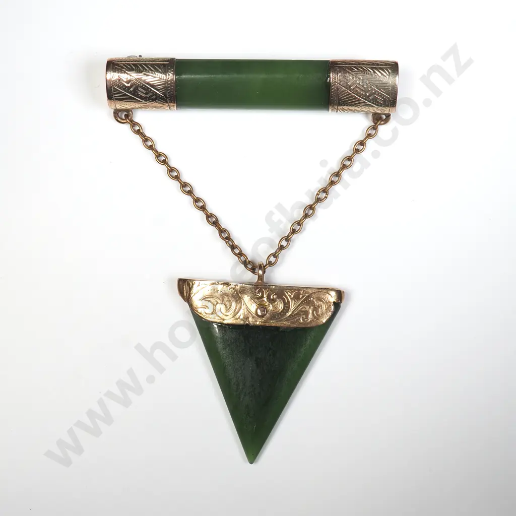 Colonial 9ct Gold Greenstone Suspended Brooch Image 1++