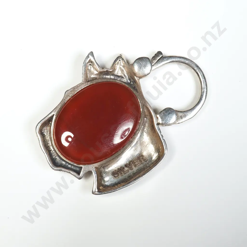 Sterling Silver Clasp in the Form of a Staffordshire Dog w Agate Stone Reverse Image 1++