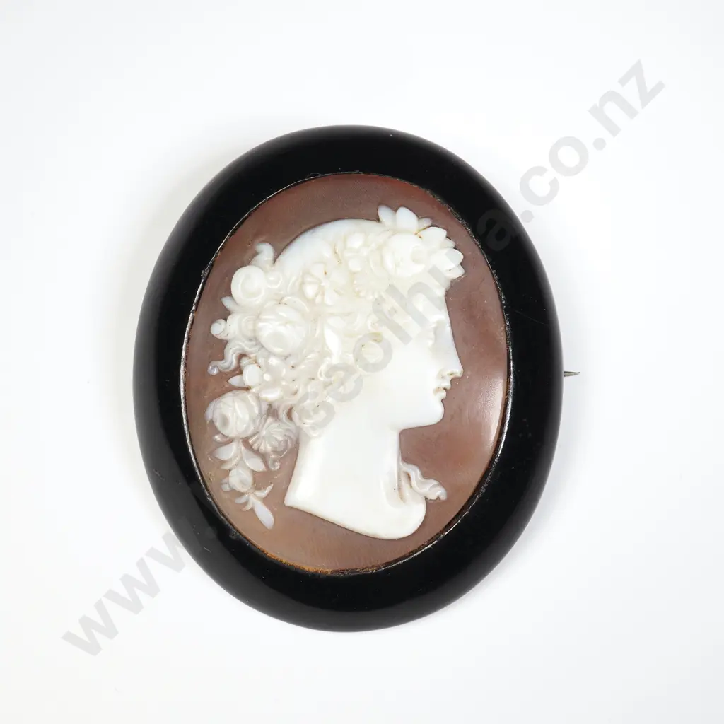 Antique Cameo Brooch set in Onyx Mount Image 1++