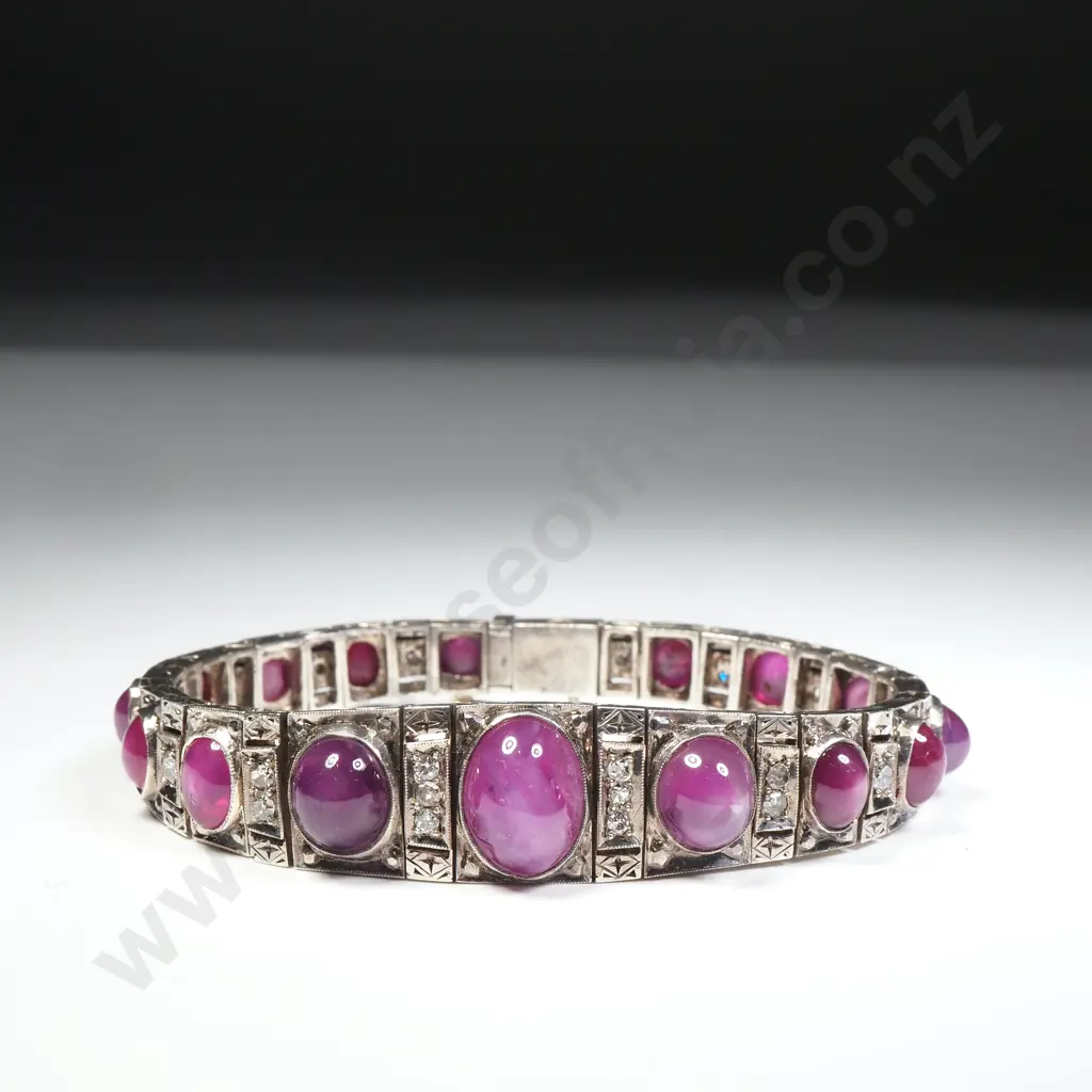 Exceptional 18ct White Gold Diamond & Star Ruby Bracelet w Valuation of $22,130.00 Image 1++