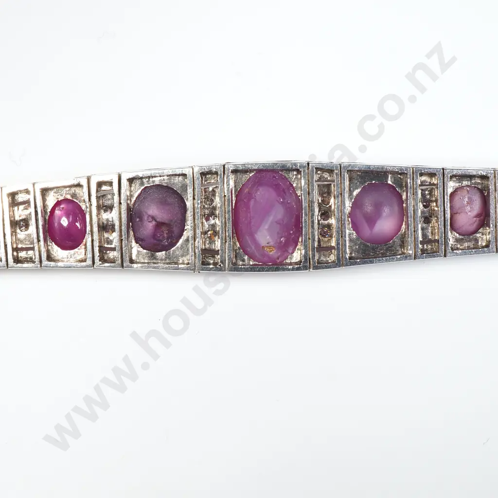 Exceptional 18ct White Gold Diamond & Star Ruby Bracelet w Valuation of $22,130.00 Image 1++