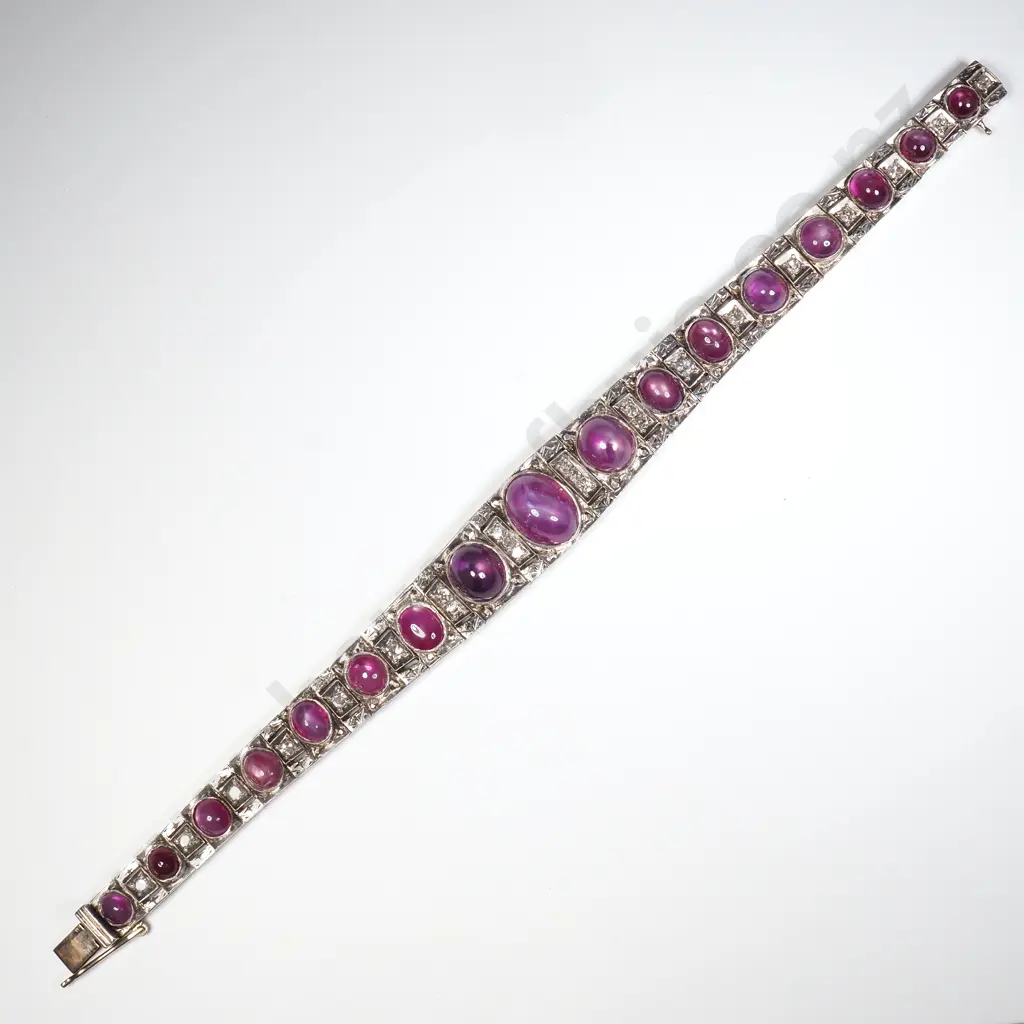 Exceptional 18ct White Gold Diamond & Star Ruby Bracelet w Valuation of $22,130.00 Image 1++