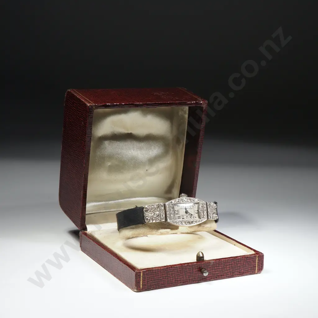 Exquisite Diamond Encrusted Platinum & Sapphire Ladies Art Deco Wristwatch Image 1++