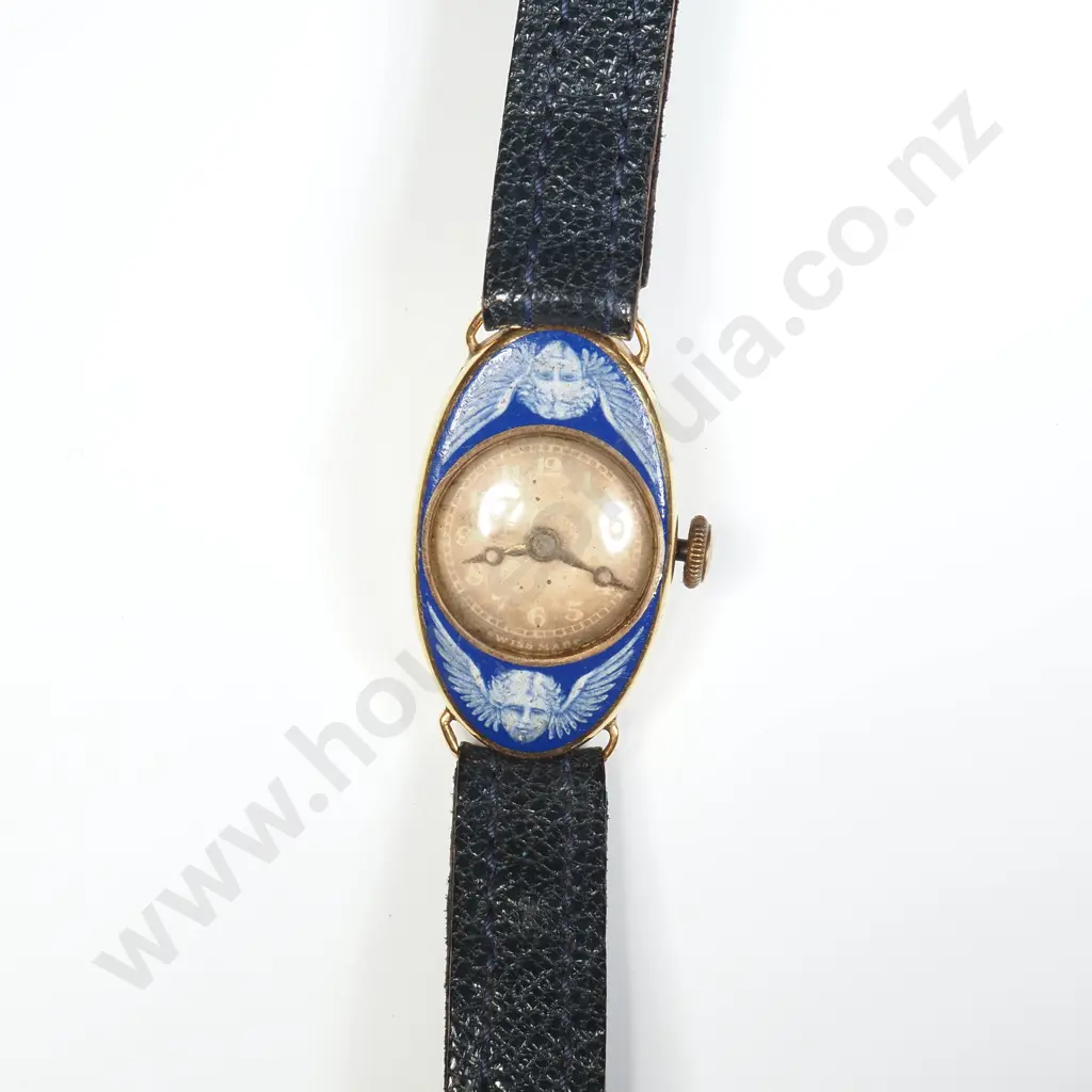 Impressive 18ct Gold Antique Wristwatch w Detailed Enamel Embellishments Image 1++