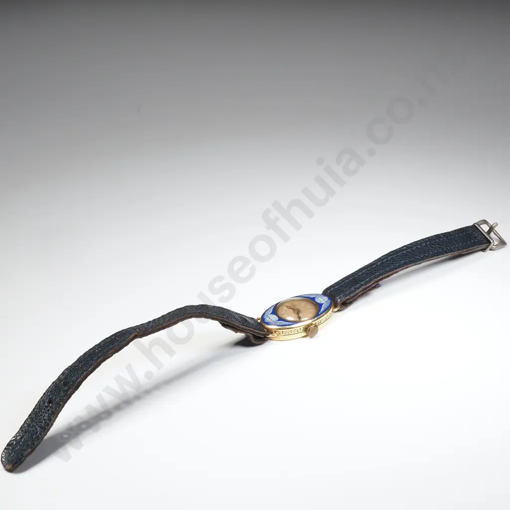 Impressive 18ct Gold Antique Wristwatch w Detailed Enamel Embellishments Image 1++