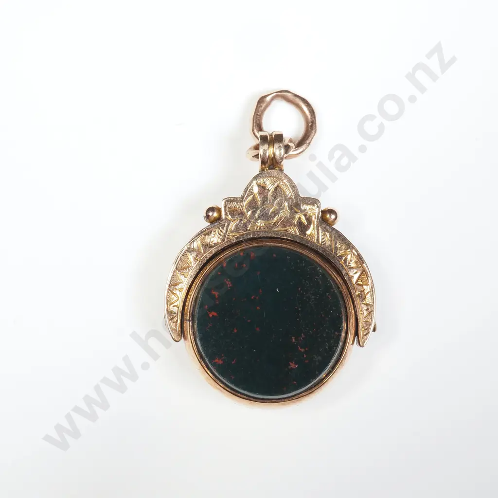 Antique 9ct Gold Bloodstone & Carnelian Spinner Pendant Image 1++