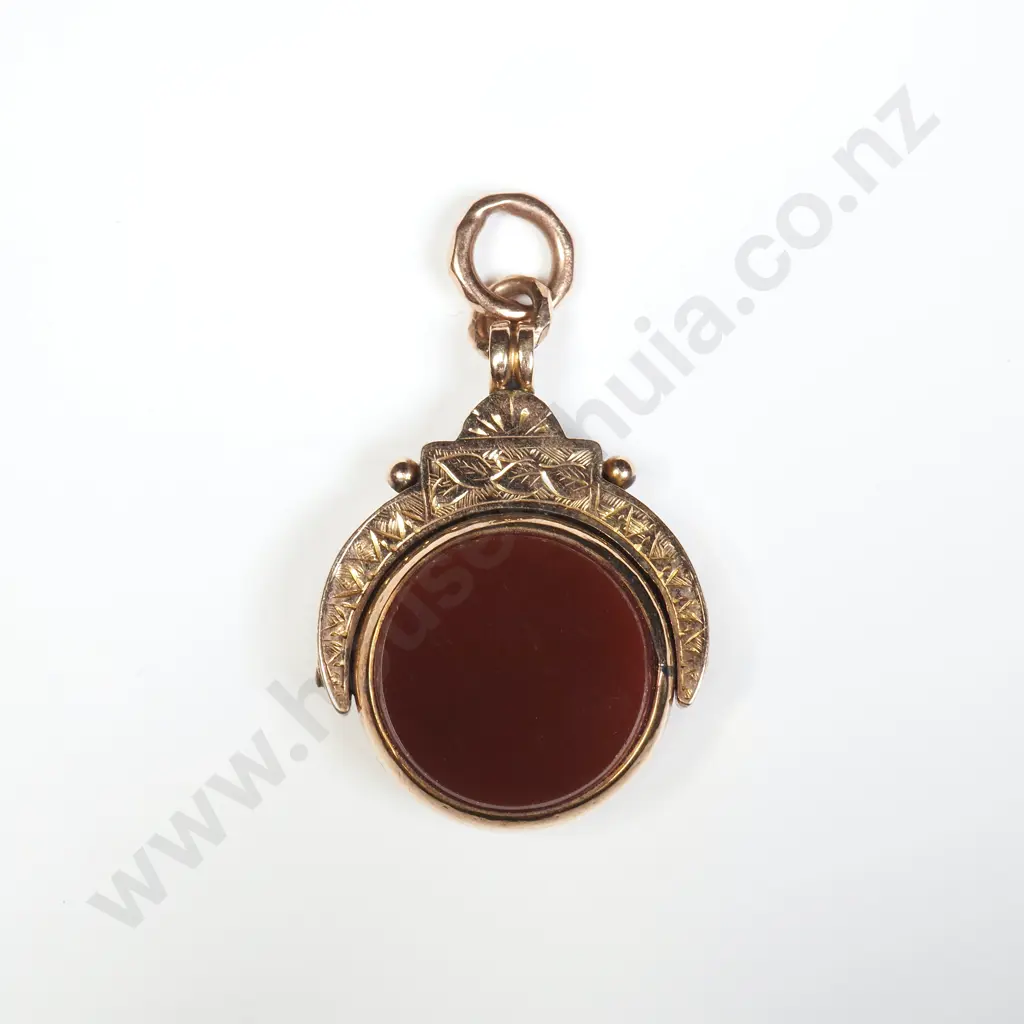 Antique 9ct Gold Bloodstone & Carnelian Spinner Pendant Image 1++