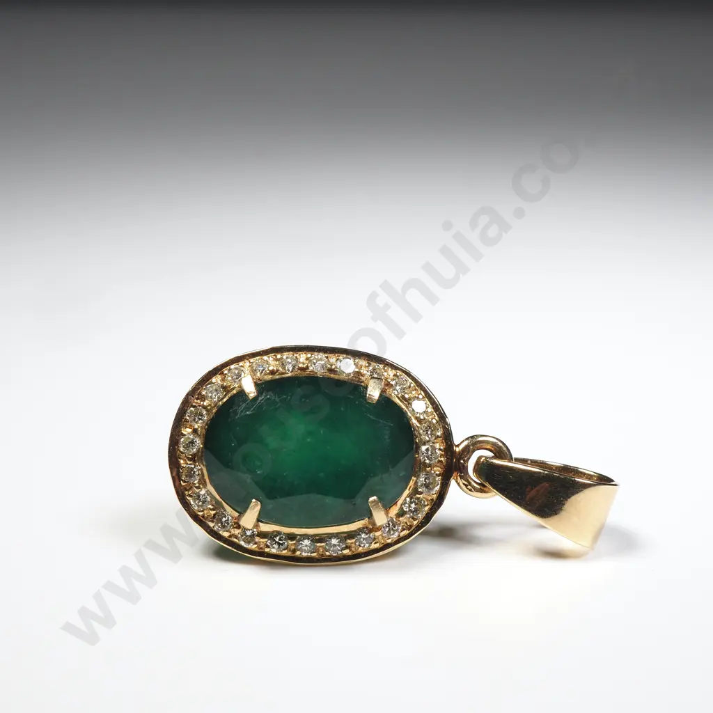 Impressive 14ct Gold Diamond & Natural Emerald Cluster Pendant w Valuation for $4,990.00 Image 1++