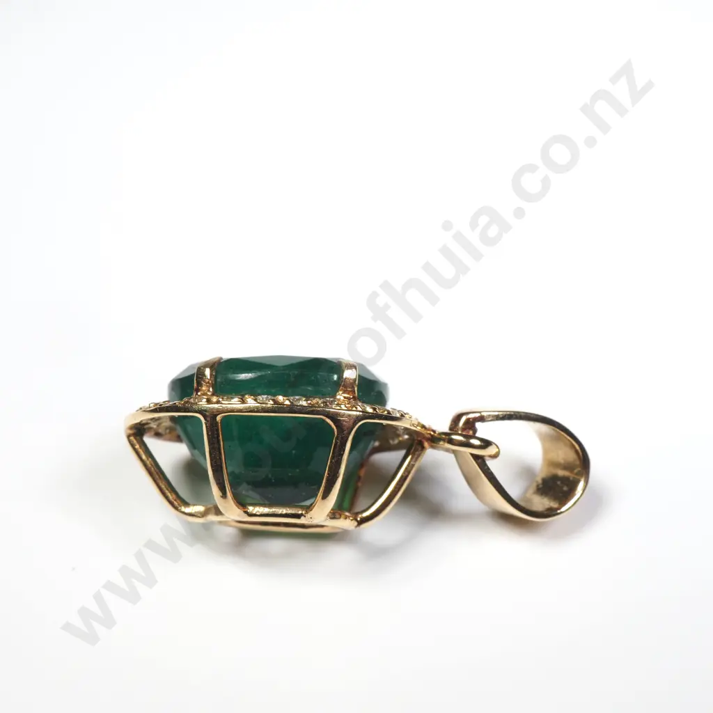 Impressive 14ct Gold Diamond & Natural Emerald Cluster Pendant w Valuation for $4,990.00 Image 1++