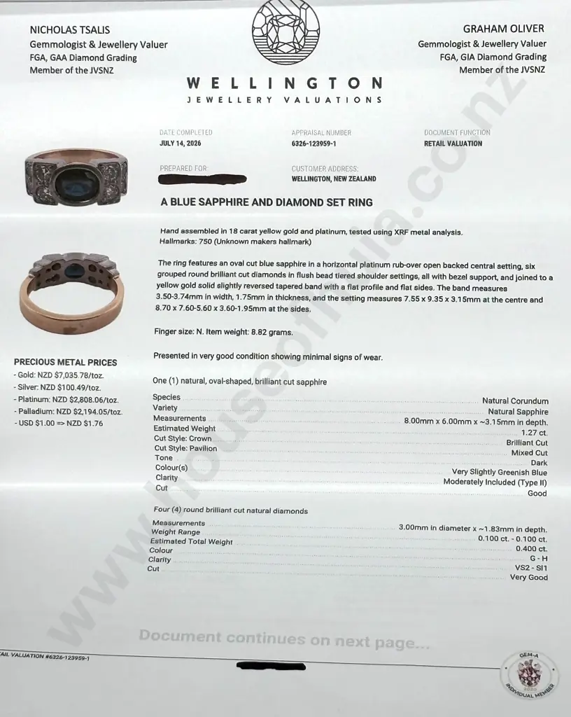 18ct Gold Diamond & Sapphire Ring w Valuation for $10,300 Image 1++