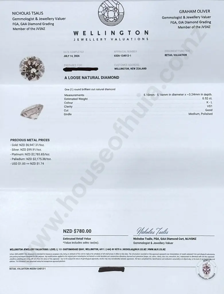 Loose .52 Carat Diamond w Valuation for $780 Image 1++