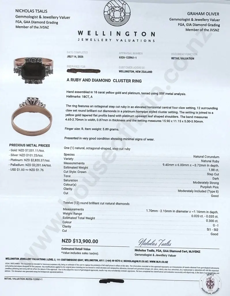 18ct Gold & Platinum Ruby Diamond Cluster Ring w Valuation for $13,900 Image 1++
