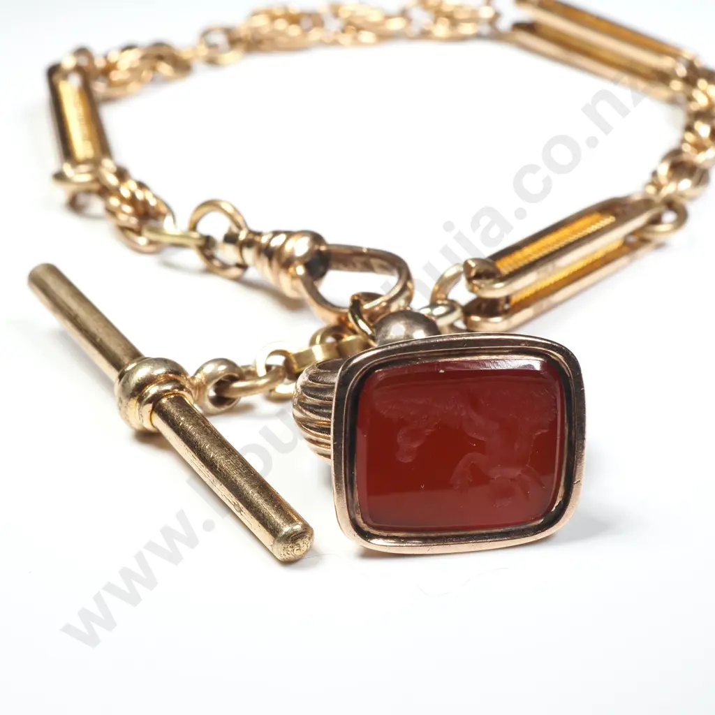 Impressive Antique Rolled Fancy Fob Bracelet w Antique Rolled Gold Crested Seal Image 1++