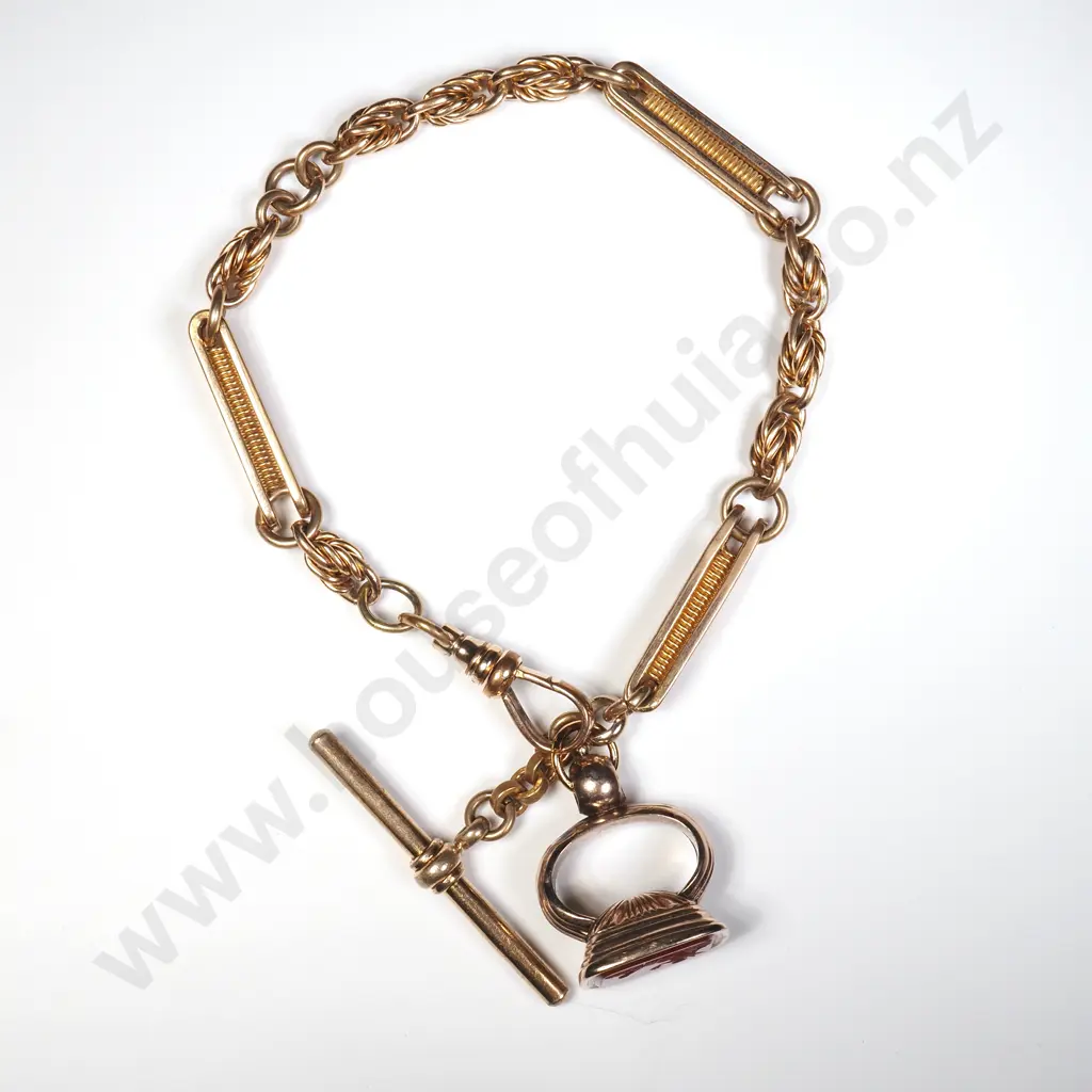 Impressive Antique Rolled Fancy Fob Bracelet w Antique Rolled Gold Crested Seal Image 1++