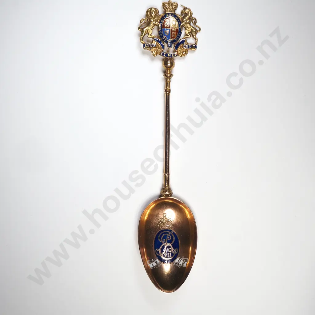 Exceptional Cased 9ct Gold 1902 Coronation Spoon w Impressive Crest on Top Image 1++