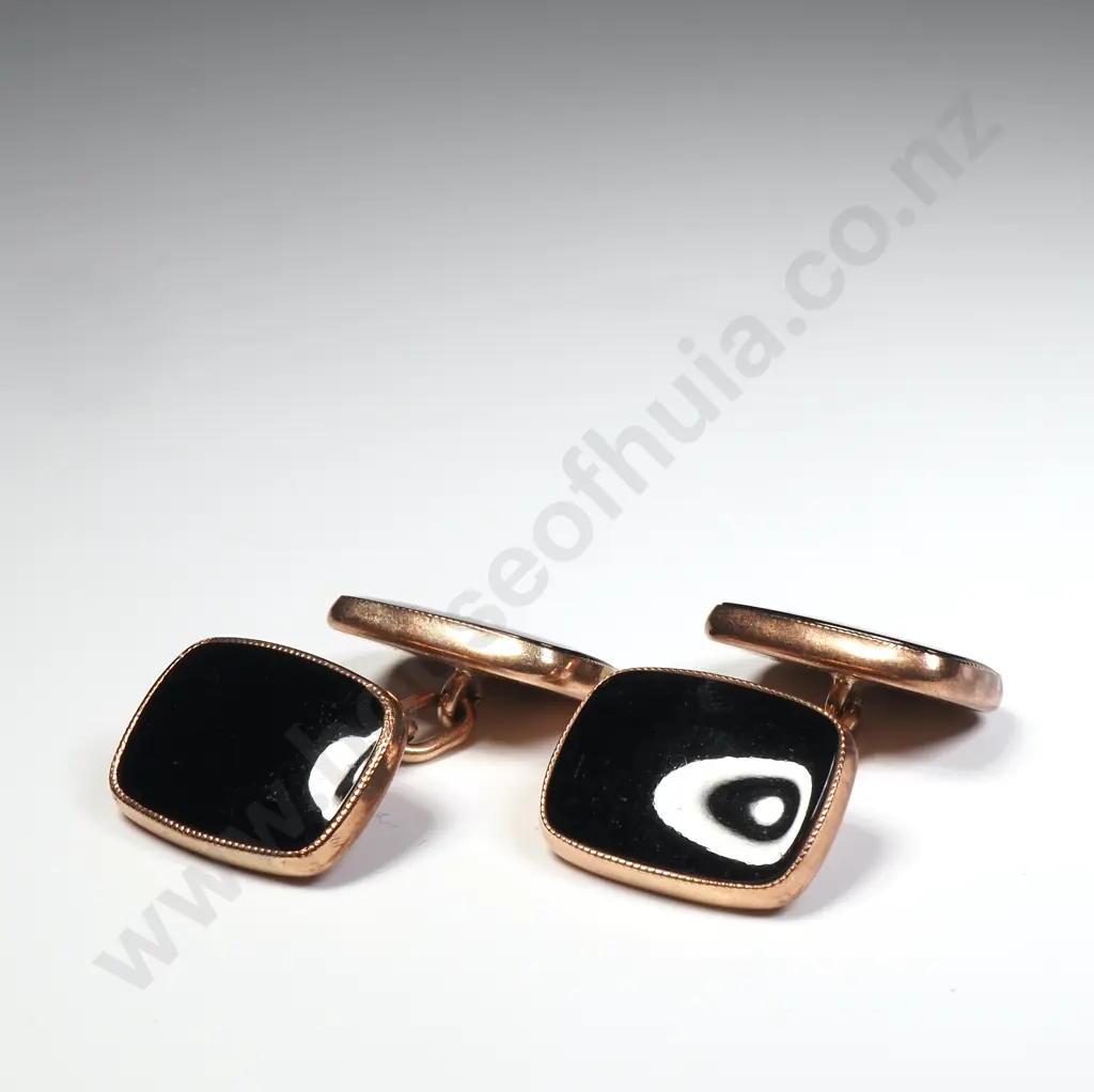Pair of 9ct Gold & Onyx Cufflinks Image 1++