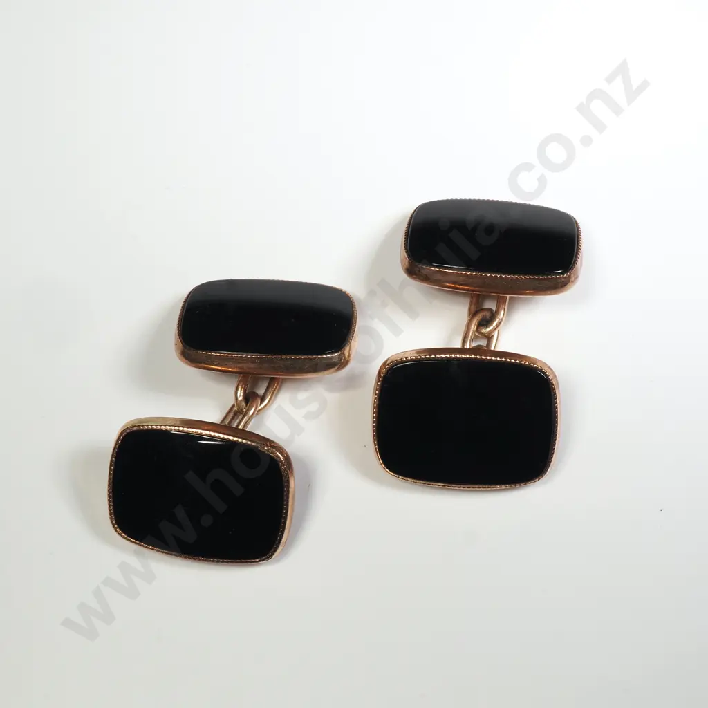 Pair of 9ct Gold & Onyx Cufflinks Image 1++