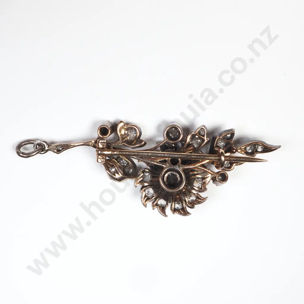 Exquisite Antique Diamon, 9ct Gold & Silver Spray Brooch in Period Case Image 1++