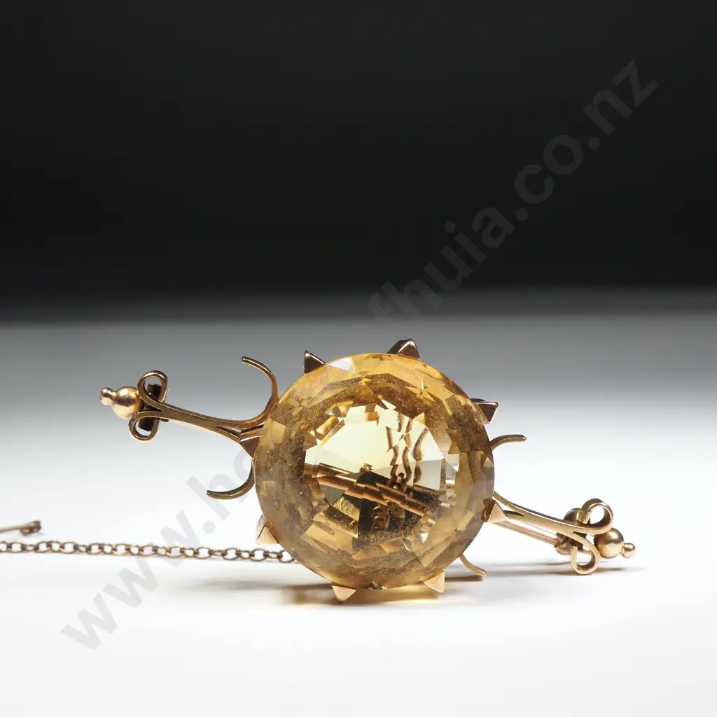 Antique 15ct Gold & Impressive Citrine Brooch - 31 Carat Stone! Image 1++