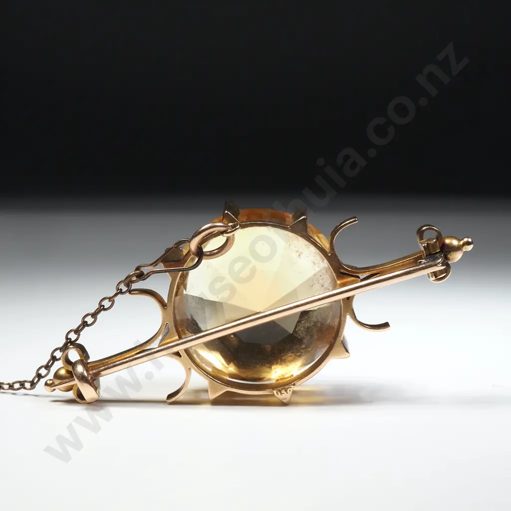 Antique 15ct Gold & Impressive Citrine Brooch - 31 Carat Stone! Image 1++
