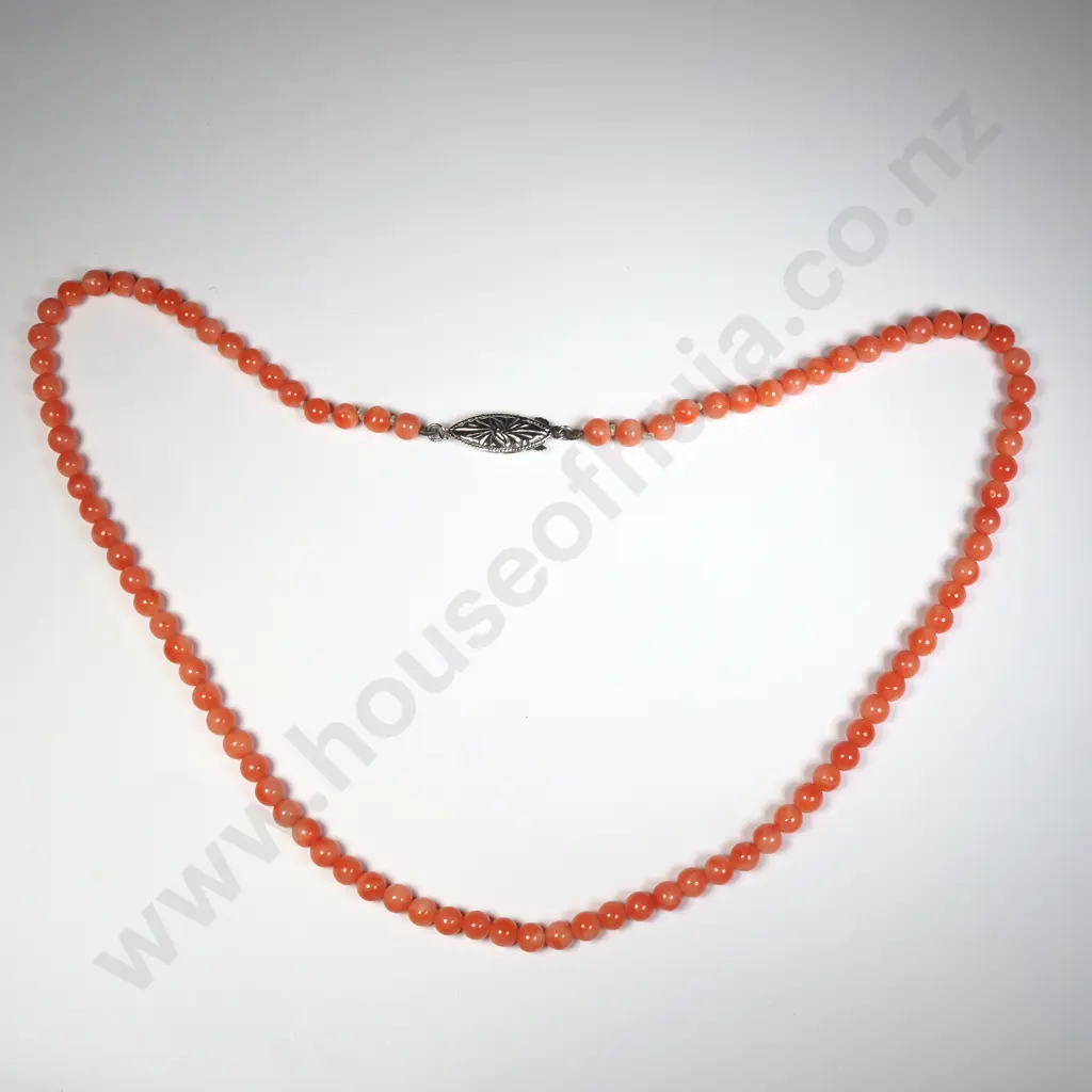 Coral Bead Necklace w Sterling Silver Clasp Image 1++