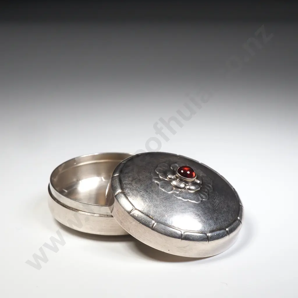 Vintage Georg Jensen Sterling Silver Pill Box w Stone Set Top Image 1++