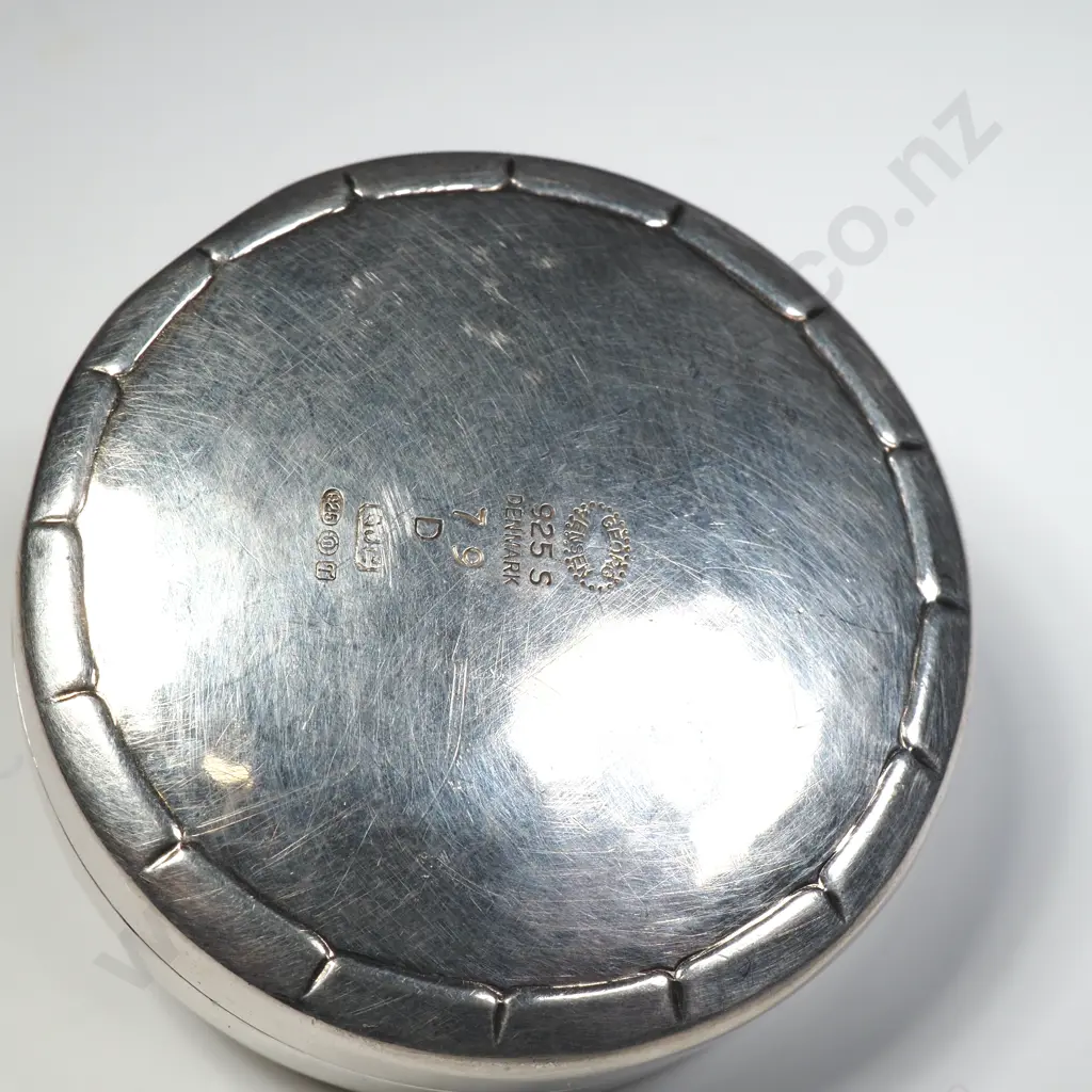 Vintage Georg Jensen Sterling Silver Pill Box w Stone Set Top Image 1++