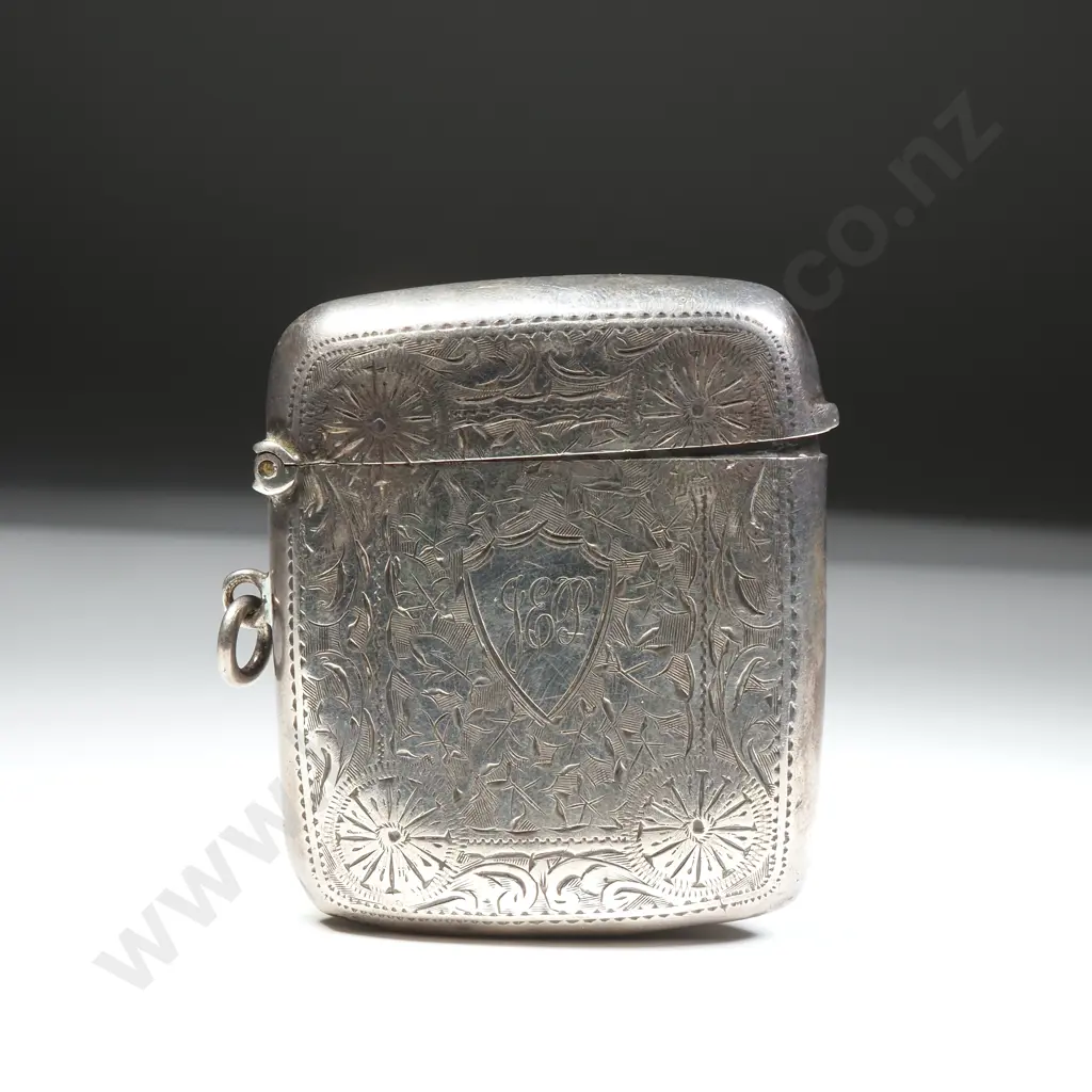 Fancy Engraved Sterling Silver Vesta Case Image 1++