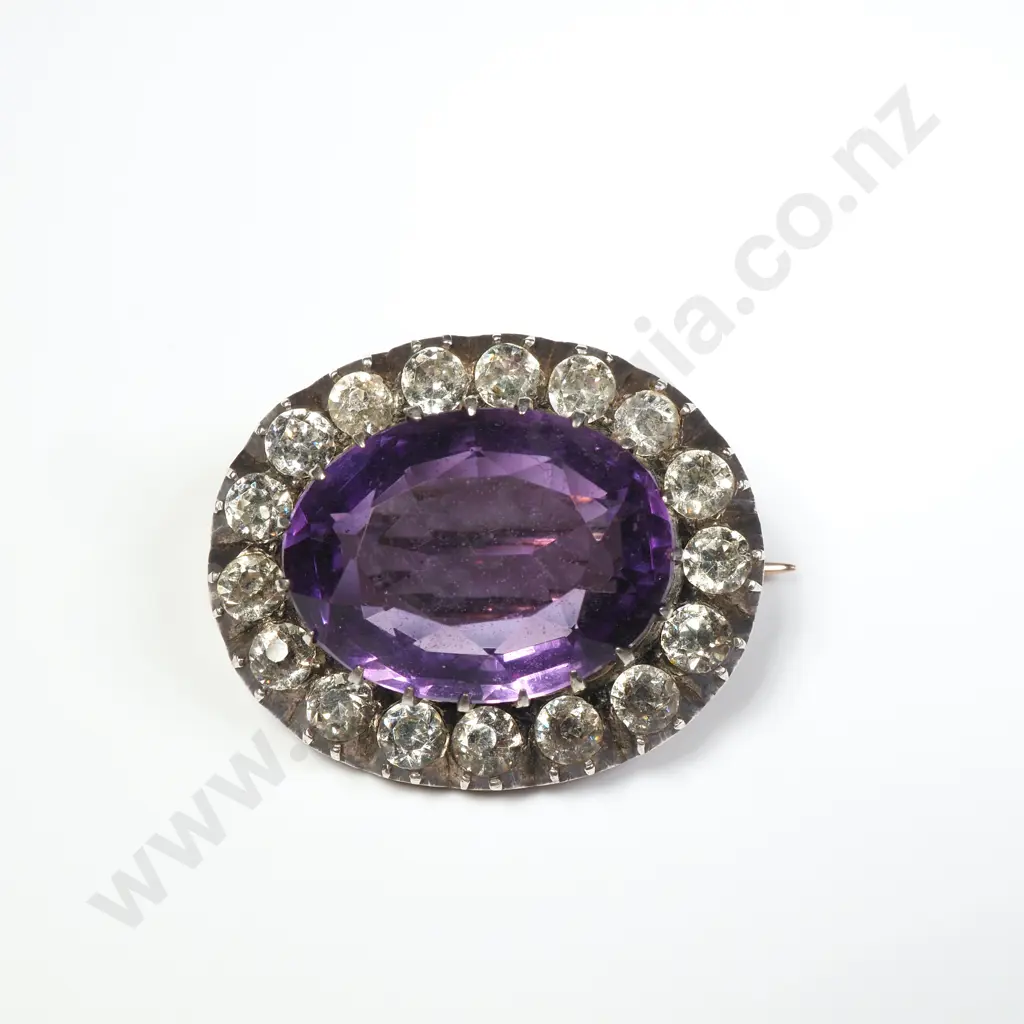 Antique 9ct Gold & Silver Amethyst & Paste Brooch Image 1++