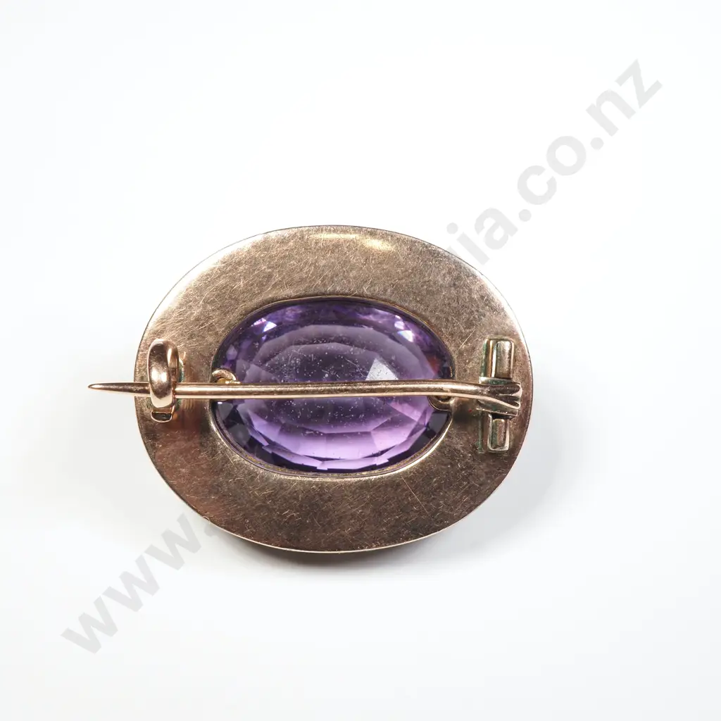 Antique 9ct Gold & Silver Amethyst & Paste Brooch Image 1++