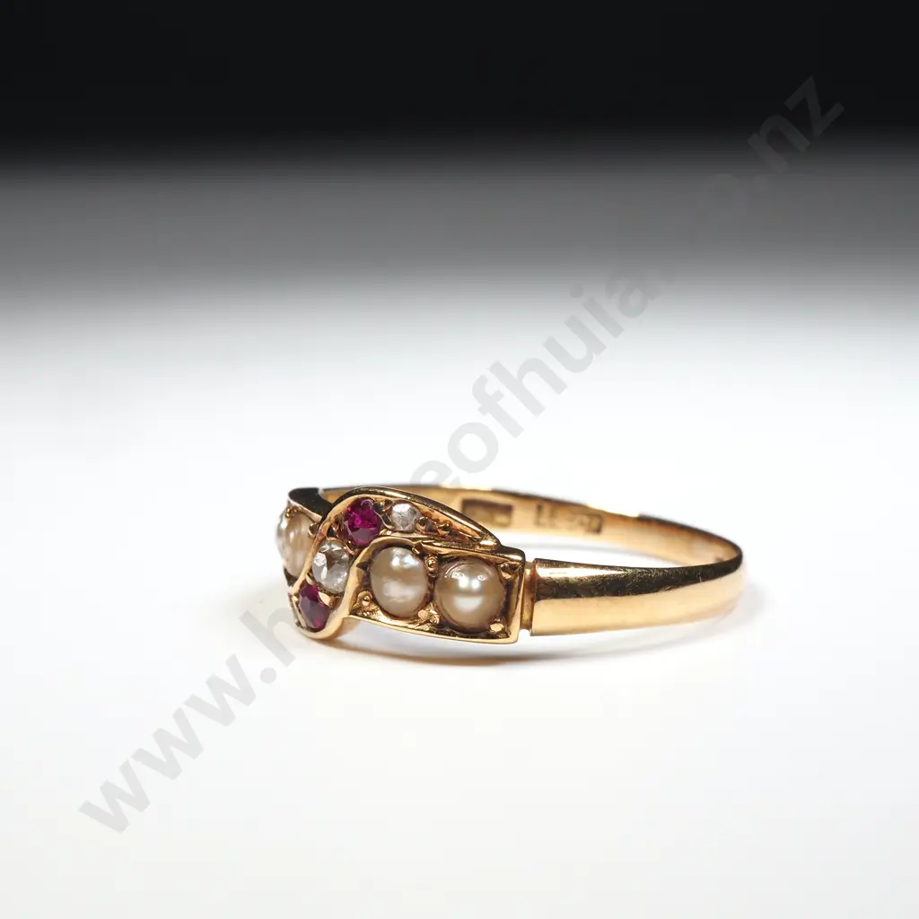 Antique 18ct Gold Diamond Ruby & Seed Pearl Ring Image 1++