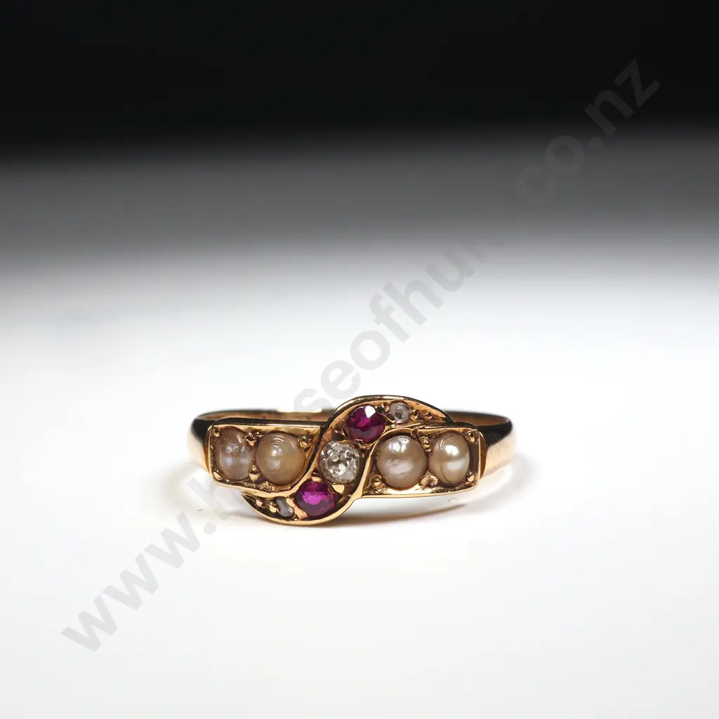 Antique 18ct Gold Diamond Ruby & Seed Pearl Ring Image 1++