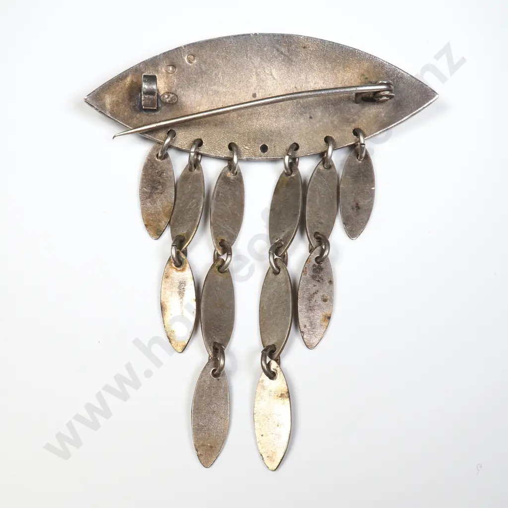 Modernist Silver Brooch w Green Set Stones Image 1++