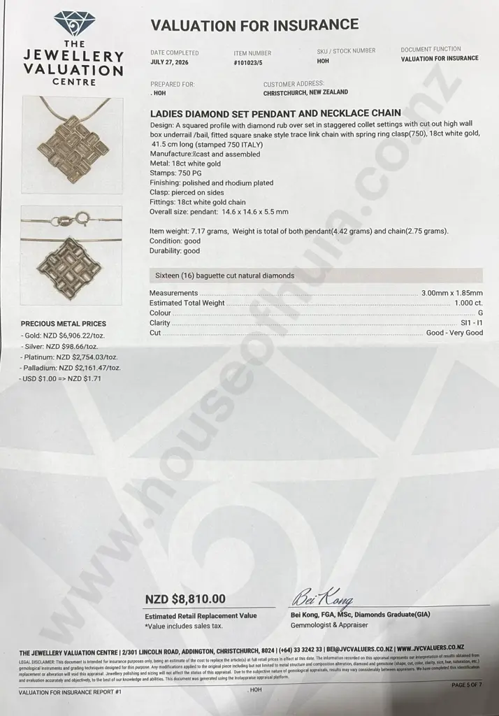 Impressive 18ct White Gold & Diamond Necklace / Pendant Set w Valuation for $8,810 Image 1++