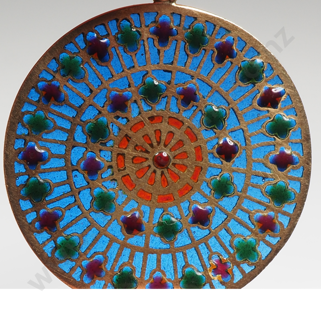 Antique French 18ct Gold Stained Glass Window Pendant Image 1++