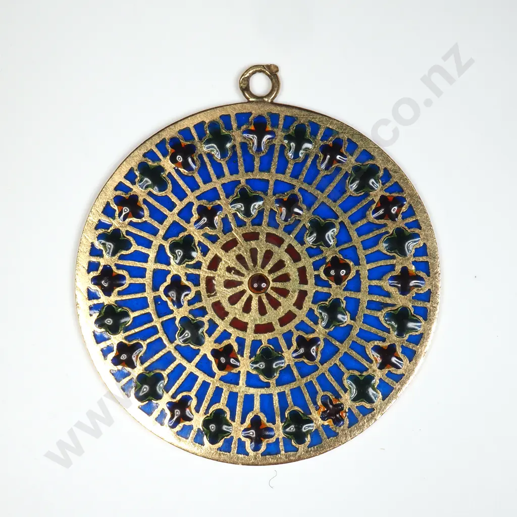Antique French 18ct Gold Stained Glass Window Pendant Image 1++