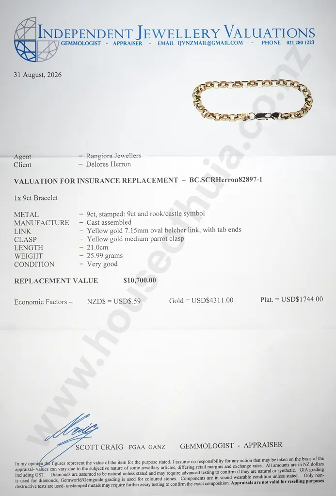 9ct Gold Belcher Bracelet w Valuation $10,700 Image 1++