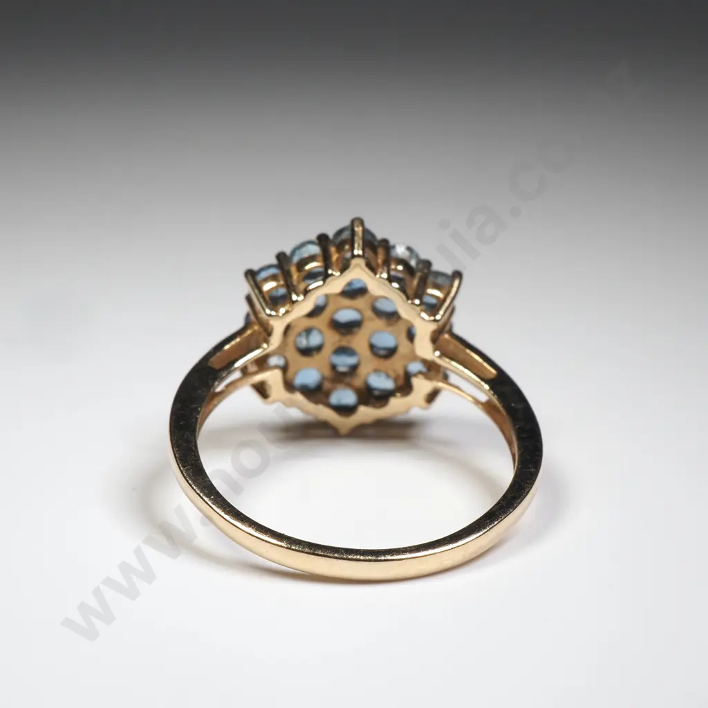 9ct Gold Blue Topaz Hexagonal Custer Ring Image 1++