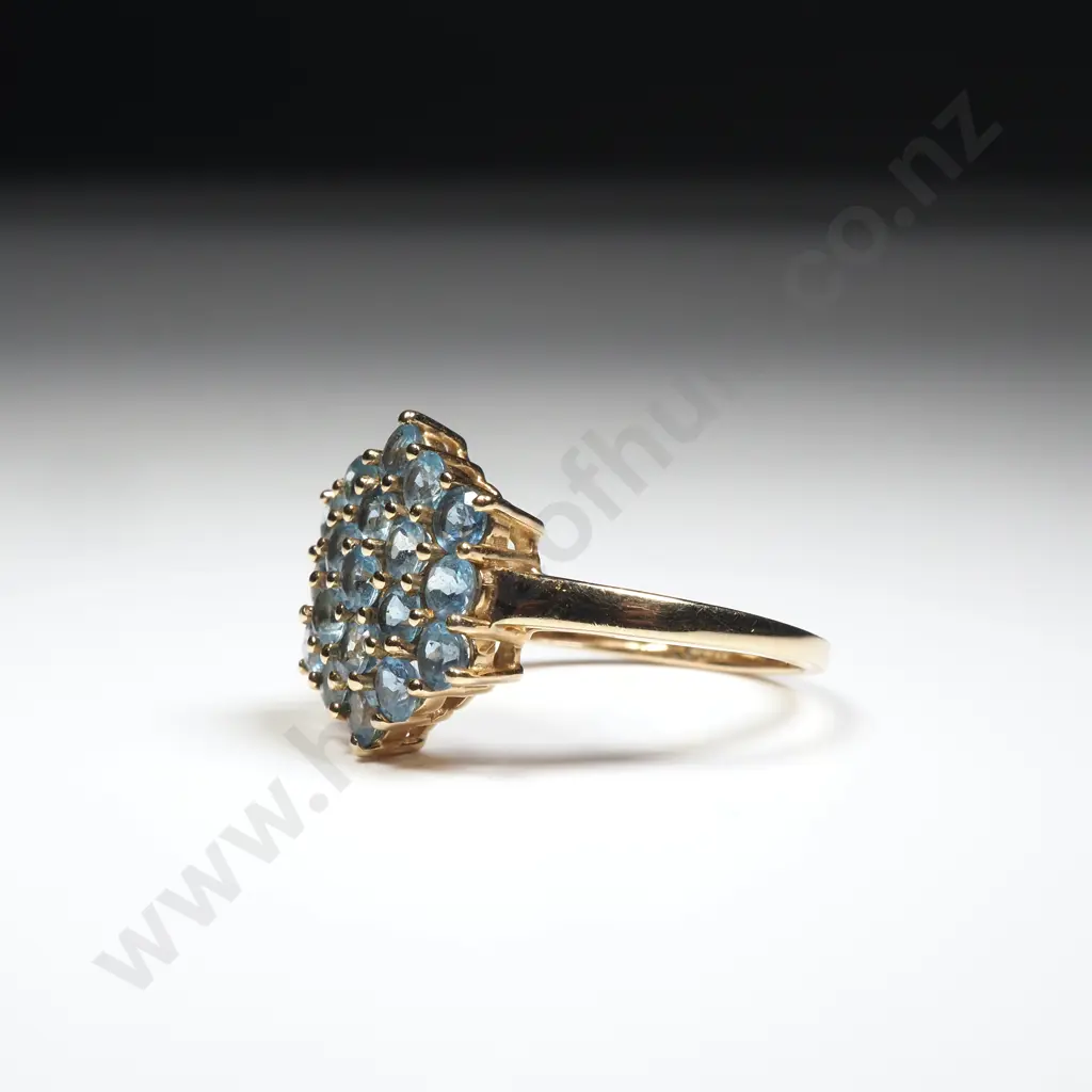 9ct Gold Blue Topaz Hexagonal Custer Ring Image 1++