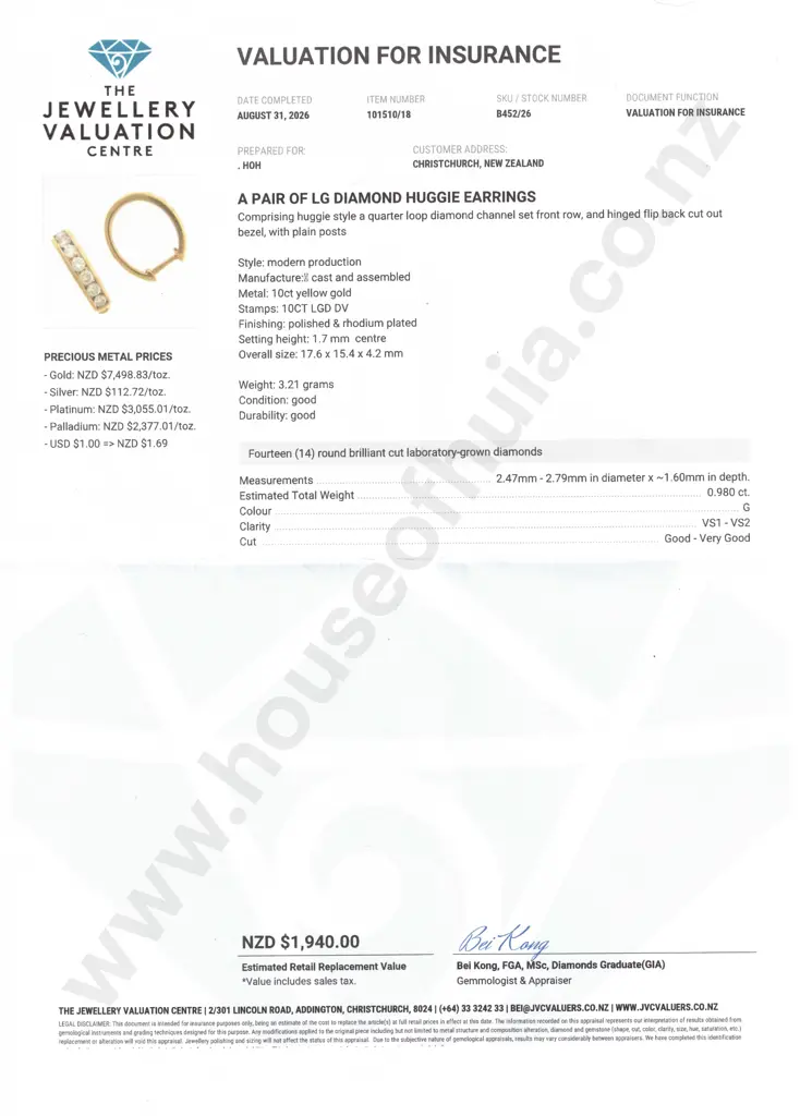 10ct Gold Diamond Earrings w Valuation for $1,940 Image 1++