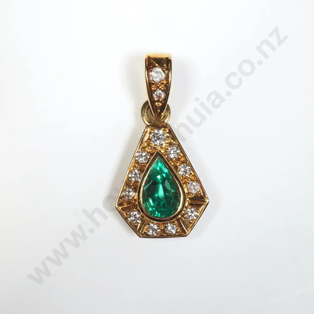 18ct Gold Emerald & Diamond Pendant w Valuation for $3,825 Image 1++